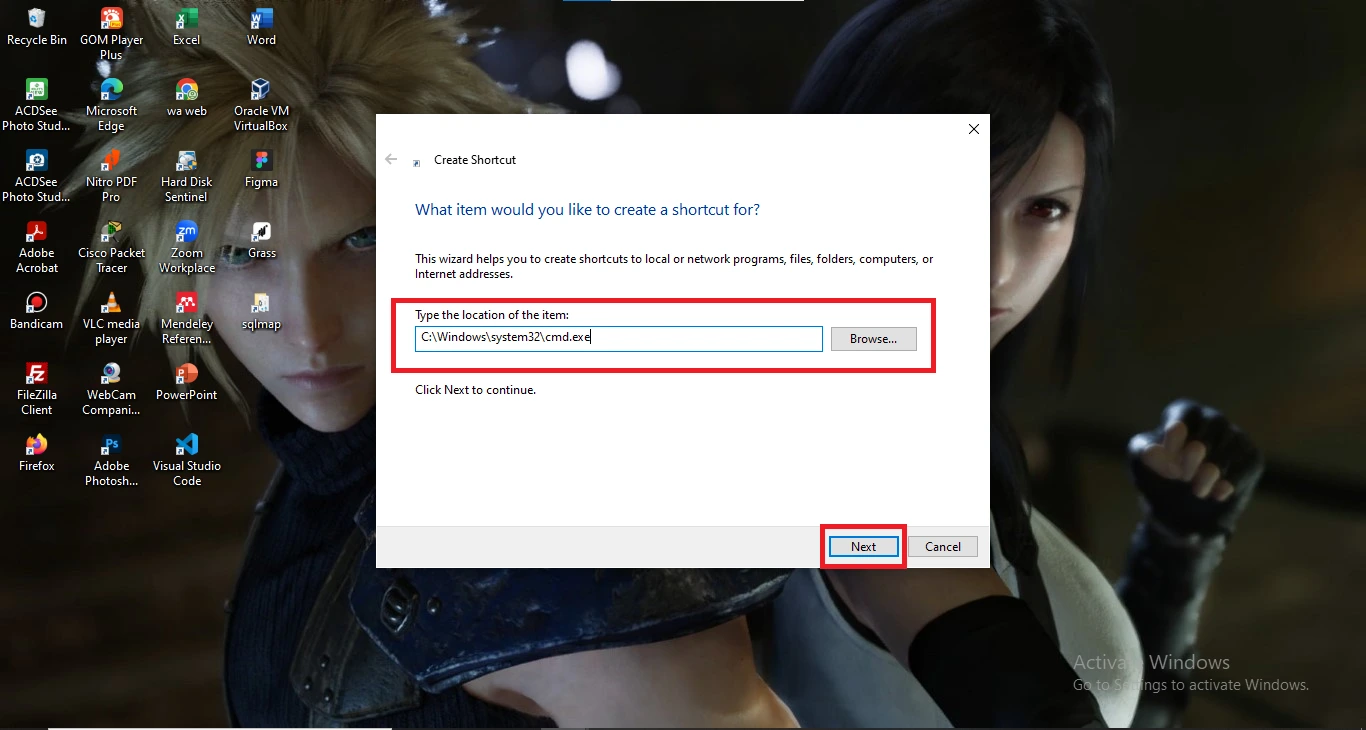 Arahakan Shortcut Ke CMD