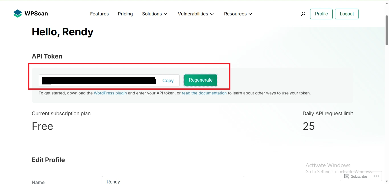 Copy API Token