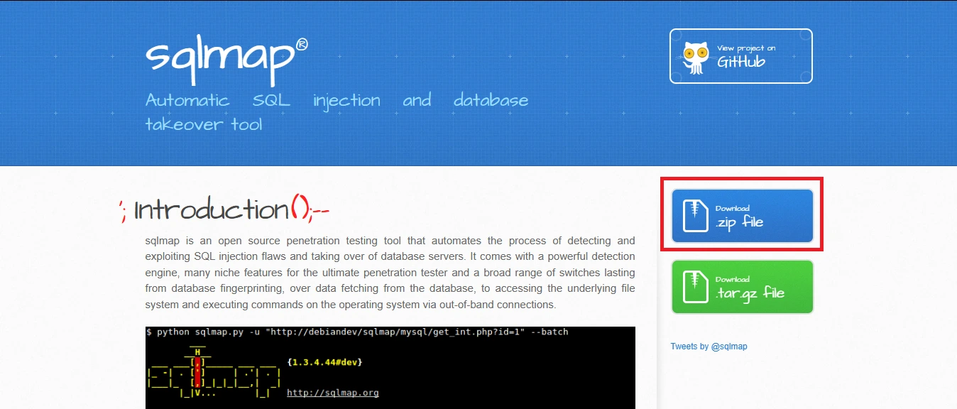 Laman Utama Website SQLMap